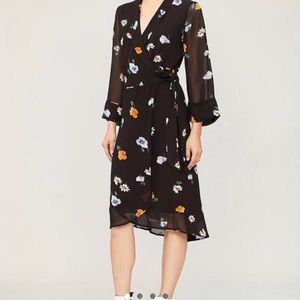 GANNI Dainty Georgette Floral Black Wrap Dress